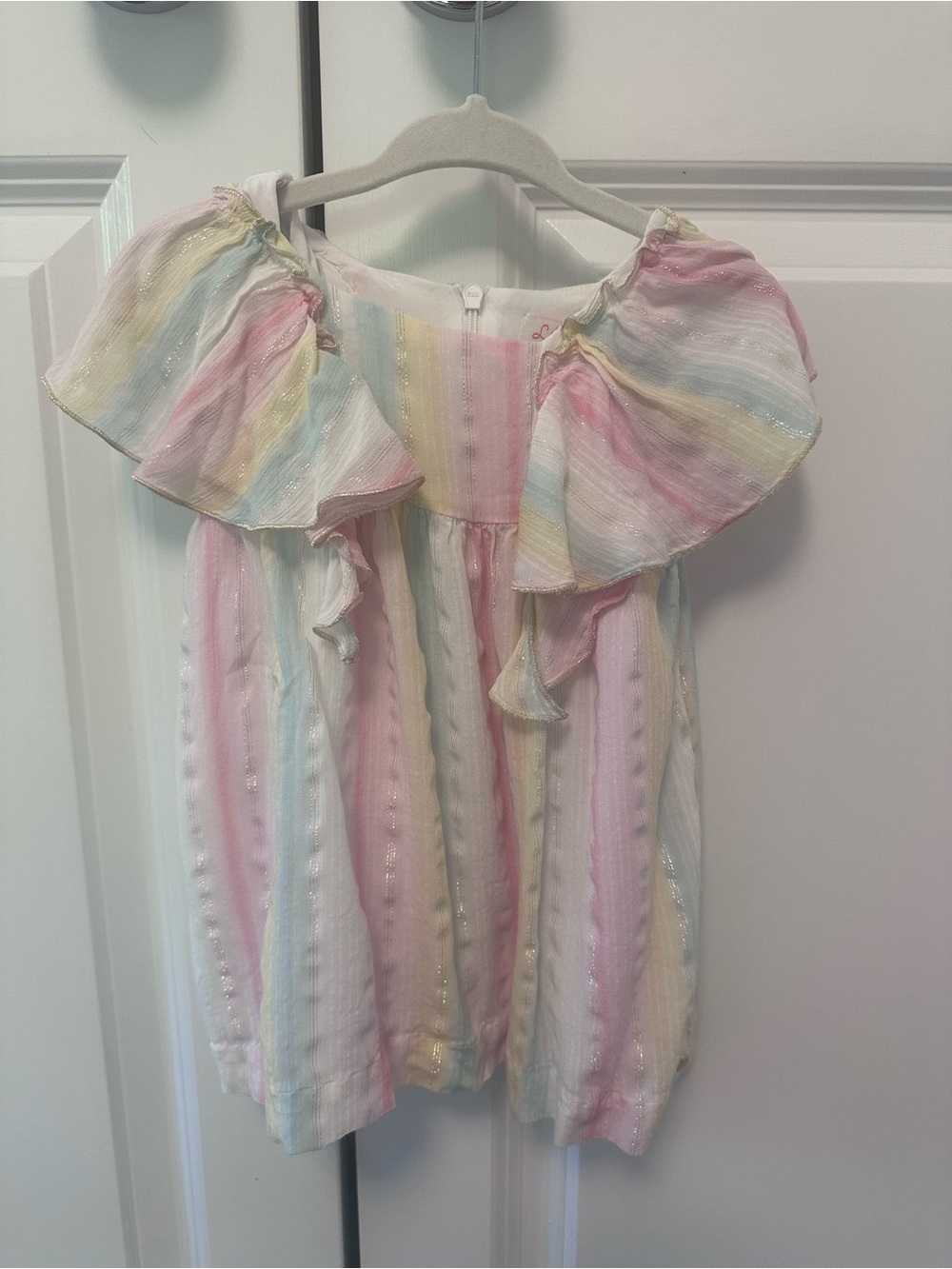 Lili Gaufrette Pastel Rainbow Striped Ruffle Dress (Size 9M)